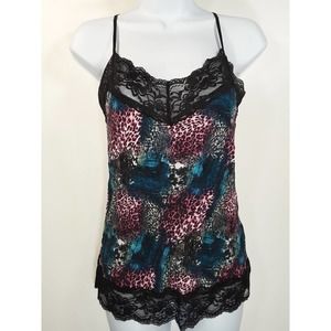 Xhilaration Animal Print Multicolor Camisole with Black Lace